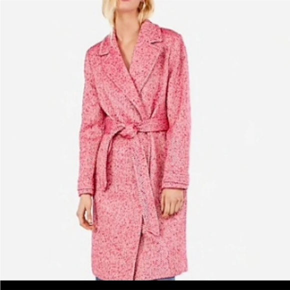 EXPRESS | Pink white tweed Barbicore wool winter coat trench women’s Small - Picture 2 of 8